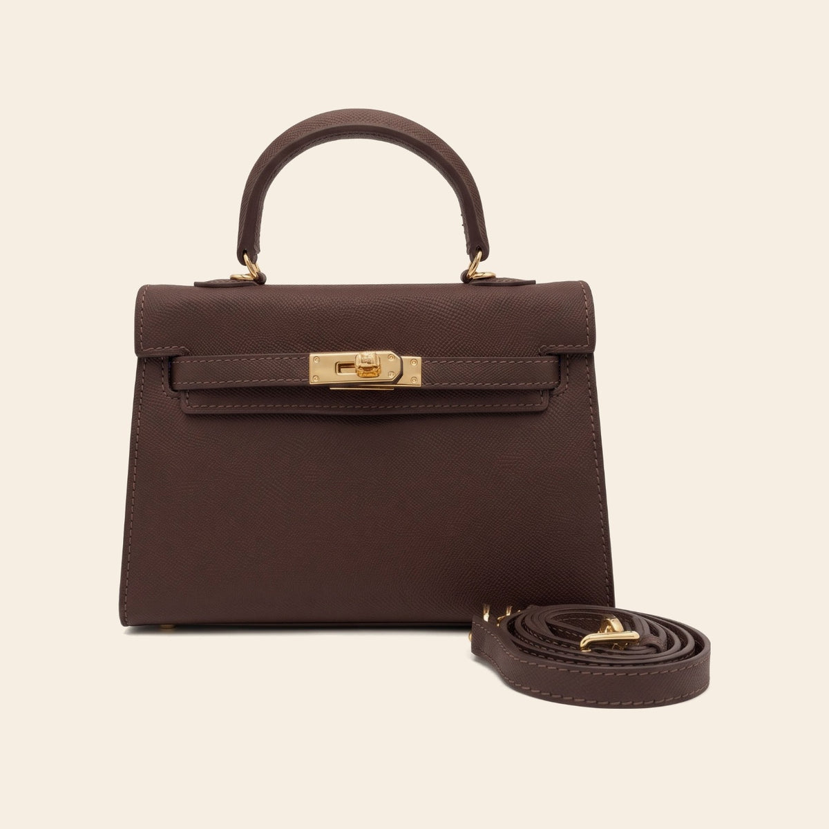 Sac à main Le Milano 22 coloris Brown (chocolat), fermoir doré et bandoulière
