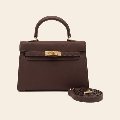 Sac à main Le Milano 22 coloris Brown (chocolat), fermoir doré et bandoulière
